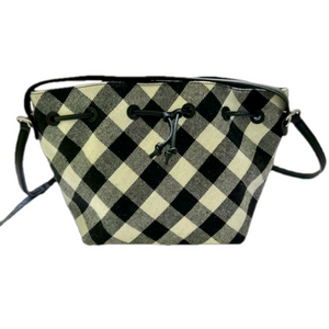 Talbots Buffalo Check Black White Purse Plaid Handbag Shoulder Bucket Bag
